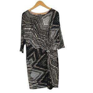 Muse Women's 3/4 Sleeve Jersey Knit Geometric Party Mini Dress Size 12 Black